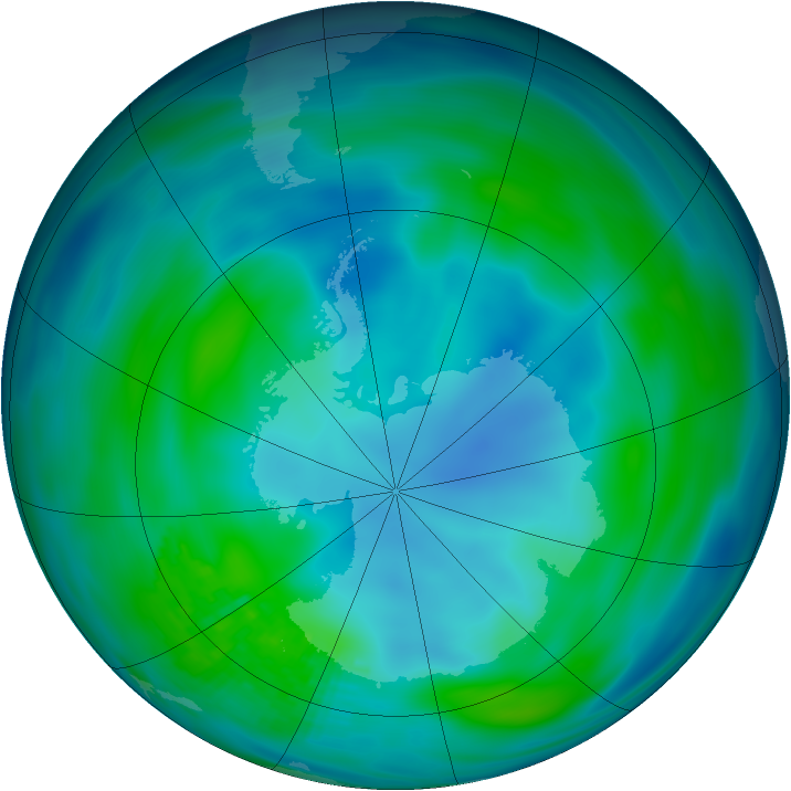 Antarctic ozone map for 28 April 1991